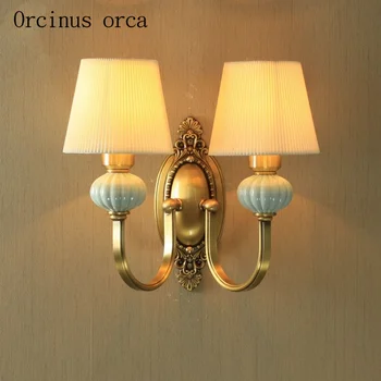 Ameerika kaasaegse minimalistliku kõik vasest seina lamp elutuba taust seina magamistuba öö lambi prantsuse klassikalise seina lamp