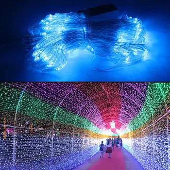 Haldjas Tuled Jõulud String LED Valgustus EU Pistik Väljas Veekindel Lamp Aed Võrgusilma Riidest Pulmapidu Dekoratiivsed Tuled