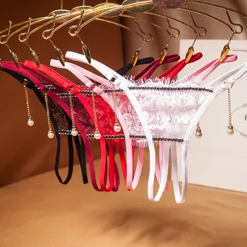 Daamid Seksikas Pits Jalgevahe Avamine Eksootiliste Thong Aluspüksid G-String Pärl Ripats Kiusatus Sexy Bikini Aluspesu Naiste Aluspesu