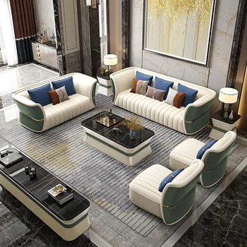 Kerge luksus post-kaasaegne mööbel nahast diivan mudel tuba itaalia minimalistlik high-end villa elutoas nahast diivan combinatio