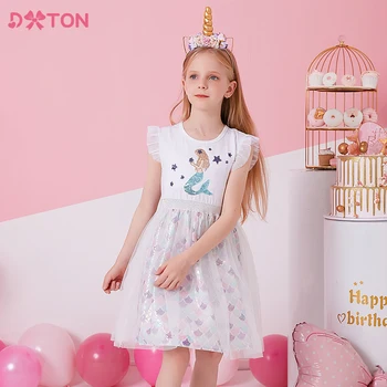 DXTON Tüdrukud Varrukateta Suvine Kleit Lapsed Merineitsi Ehitud Printsess Tülli Kleidid Tüdrukute Sünnipäev Kleit Laste Riided