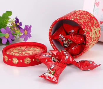 300pcs Traditsiooniline Hiina Punane Pruunistavate Kristalliseerunud Kasti Silindri Paber Pulmad Soosib kinkekarbis lin4030