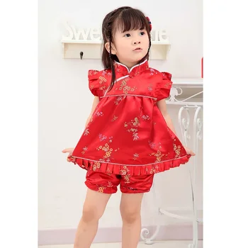 Sünnipäeva Kingitus Punane Beebi Tüdrukute Riided, Ülikonnad, t-särgid, lühikesed püksid komplekt qipao komplekt lastele Hiina Cheongsams