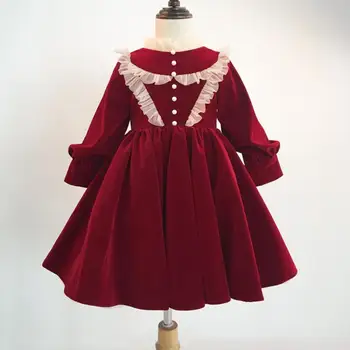 Talvel Hispaania Pikad Varrukad Bady Tüdrukud Pits Samet, Vintage Printsess Lolita Pall Kleit Kleit Eest Partei Jõulud Sünnipäeva A997
