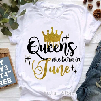 Golden Crown Kuninganna On Sündinud juunis Graafiline Print T-Särk, Naiste Riided Tshirt Femme Sünnipäeva Kingitus Tops