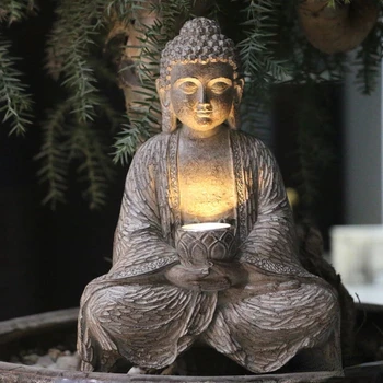 Mõtiskledes Buddga Pronksist Skulptuur Väljas Aias Päikese Valgus Zen Buda Kodu Ornament Kujukeste Rõdu Hoovis Terrass Teenetemärgi Kunst
