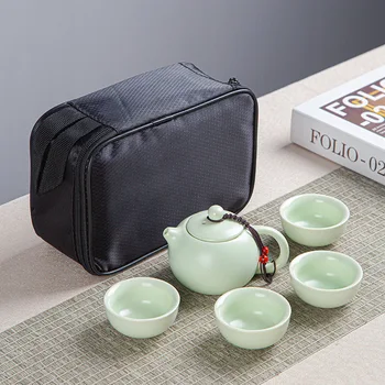 Kaasaskantav Tee komplekt sisaldab 1 Teekann 2 Teacups 1bag,Ilus ja kerge teekann, veekeetja,Hiina Reisi Keraamiline Kaasaskantav Teaset gaiwan