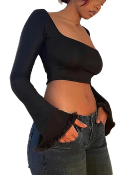 Seksikas Backless Pika Varrukaga Topid Naistele (Solid Color Madal Lõigatud Crop Pullover T-särk, Pluus Streetwear Clubwear