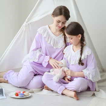 Sügisel Lapsed Pajama Komplekti Suvel Printsess Tüdrukute Sleepwear Kids Puuvillane Pits Liimida Kodus Riideid Beebi Nightclothes Kõrge Kvaliteediga