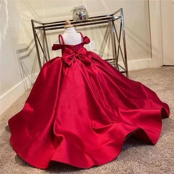 Custom Punane Satiinist Beebi Tüdrukute Kleidid Kids Sünnipäeva Kleit Võistlused Kleit Lapsed Riided Lepinguosalise Kleit