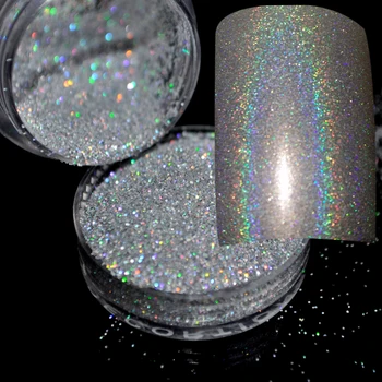 Kuum Laser Silver Glitter 0,2 mm(N32) 0,1 mm(N101) 0,08 mm N301 Küüned Art Maniküür UV Nippi Pulber Tolmu Küünte Vihjeid Kaunistamiseks Värviline