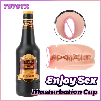 TSTETX Tuss Mees Masturbator Cup Reaalne Tupe Sugu Mänguasjad Õlle Pudel Cup Mehe Peenis Seksi Toidu Silikooniga Passage