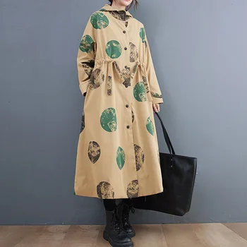 Naiste Mantel Vintage Pikad Varrukad Liiga Casual Lahti Kapuutsiga Mantel Daamid 2022 Sügisel Talvel Suur Suurus Korea Pika Kraavi Outwear