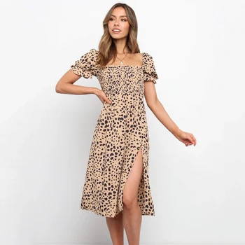 Ardm Mood платья для женщин Square Krae Mull Varruka Midi Kleit Kõrge Split Leopard Suvel Backless Kleit Vintage Kleit 2021