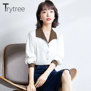 Trytree 2021 primavera Naiste Pluus Vabaaja Geomeetriline Turn-down) Krae Pearl Ühe Karavan Särk Office Lady Topid Naistele