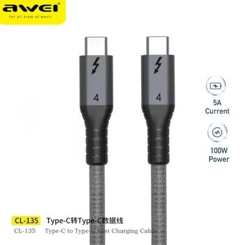 Awei CL-Tüüp 135-C Type-C 5A Kiire Laadimine USB-Kaabel C pikendusjuhe Kiire Tasuta Mobiiltelefoni Kaablid