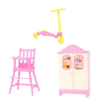 Segatud nukk, mänguasi mini roosa söögilaua tool, riidekapp auto nukk mööbli tarvikud lauanõud DIY mängida maja
