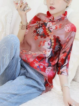 2022 hiina traditsioonilised rõivad naistele hiina cheongsam tops elegantne trükitud lahti pluus naine qipao särk tangsuit pluus